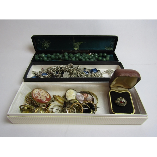 4372 - A quantity of costume jewellery including cameo brooches, jade necklace, rings etc.