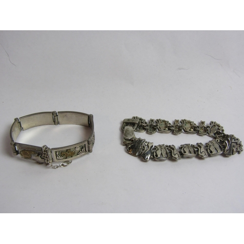 4380 - A silver panel bracelet stamped Sterling and another with cat motif