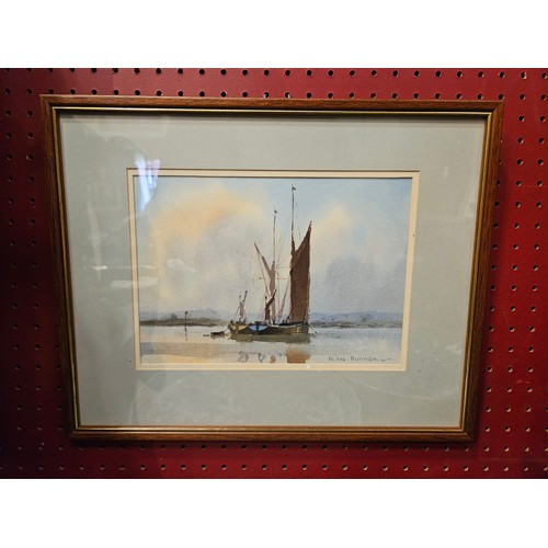 4031 - ALAN RUNAGALL (1941): A watercolour of wherry boats, signed lower right, framed and glazed, 16cm x 2... 