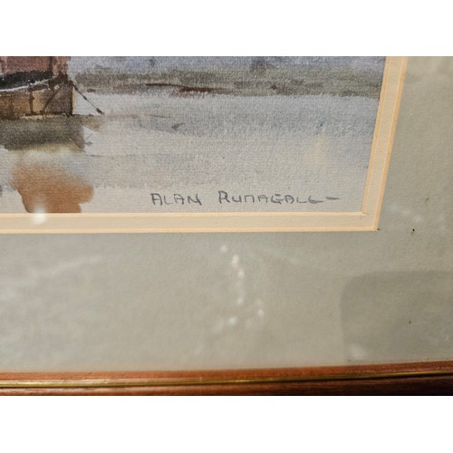 4031 - ALAN RUNAGALL (1941): A watercolour of wherry boats, signed lower right, framed and glazed, 16cm x 2... 