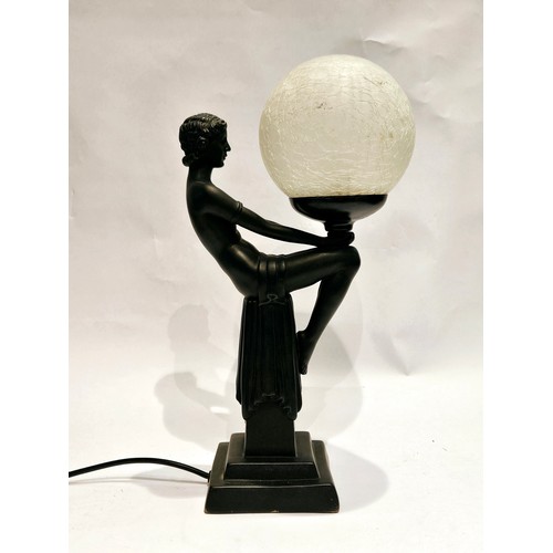 4436 - An Art Deco lamp in the form of a lady holding a globular glass shade