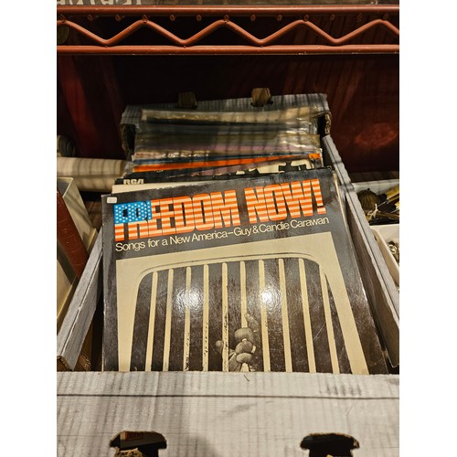 4442 - A box of mixed records including Elvis Costello, Frank Sinatra, Ricky Nelson, etc.