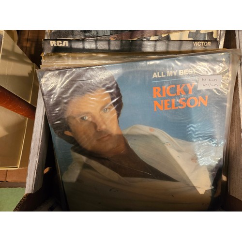 4442 - A box of mixed records including Elvis Costello, Frank Sinatra, Ricky Nelson, etc.