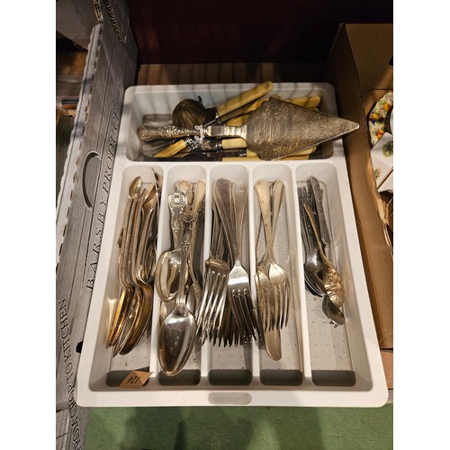 4443 - A tray containing a selection of silver plated cutlery