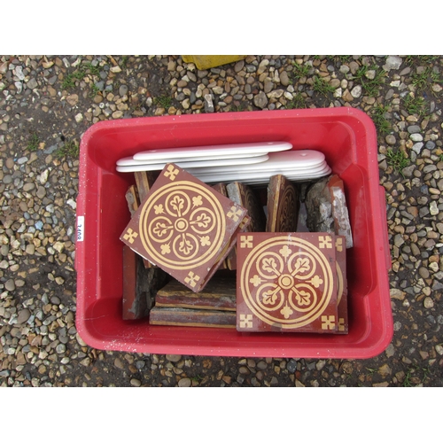 3408 - A box of reclaimed decorative floor tiles