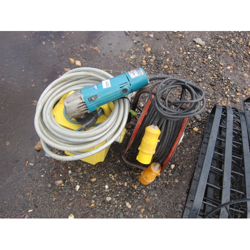 3432 - A 110v transformer, cable and an angle grinder