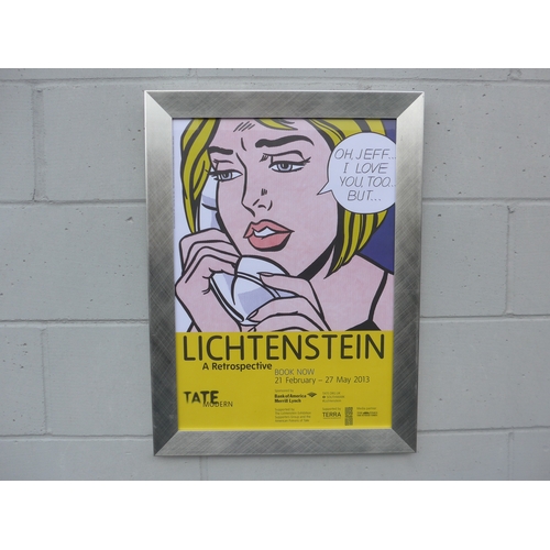 7555 - A framed and glazed retrospective exhibition poster - Lichtenstein 2013 Tate Modern.  Image size 58c... 