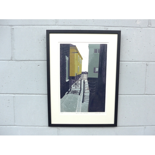 7567 - GRAHAM SPICE (Suffolk Artist b.1949) A framed and glazed linocut - 'Neptune Alley, Aldeburgh', 2012.... 