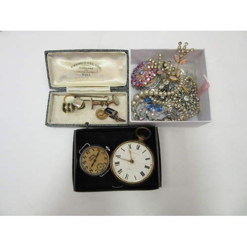 1295 - A small quantity of costume jewellery, an Anderson pocket watch and Services 