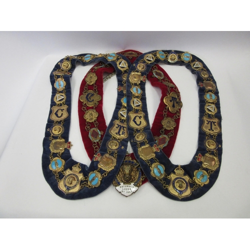 1300 - Three Masonic sashes decorated in a quantity of jewels, some enamelled Order of the Buffaloes