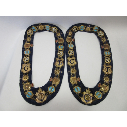 1300 - Three Masonic sashes decorated in a quantity of jewels, some enamelled Order of the Buffaloes