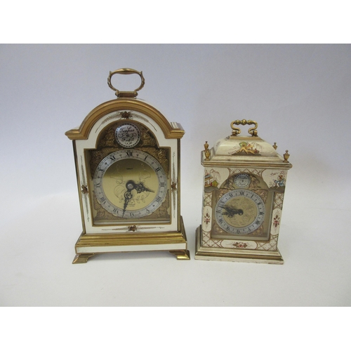 1316 - Two chinoiserie mantel clocks, one by Elliott, both with a brass dial and Roman numeral silvered cha... 