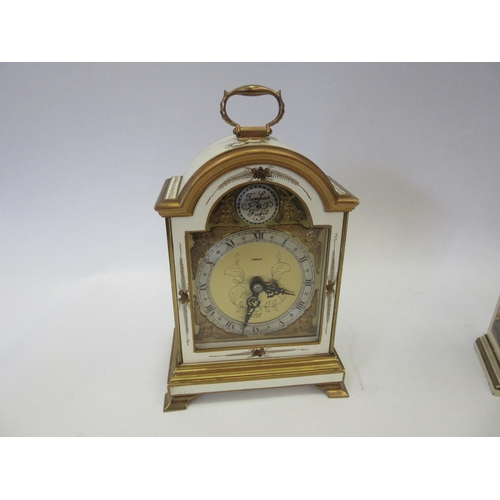 1316 - Two chinoiserie mantel clocks, one by Elliott, both with a brass dial and Roman numeral silvered cha... 