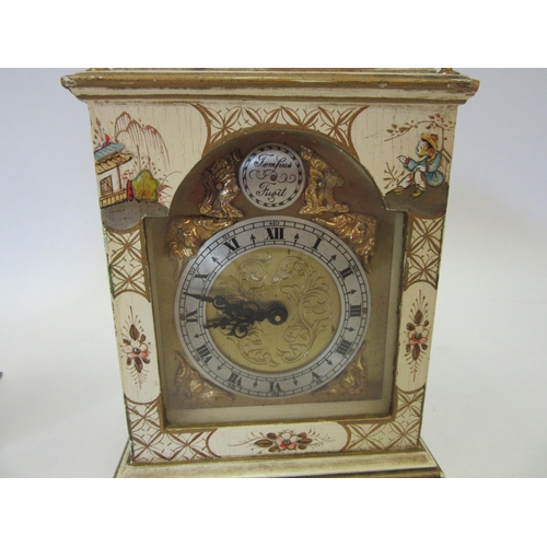 1316 - Two chinoiserie mantel clocks, one by Elliott, both with a brass dial and Roman numeral silvered cha... 