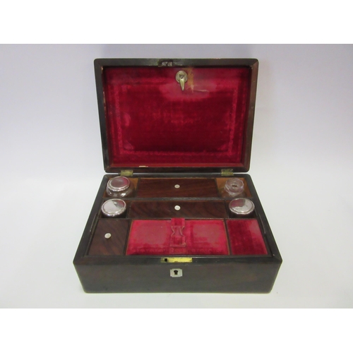 1358 - A 19th Century stained mahogany writing box with mother-of-pearl cartouche and escutcheon, contents ... 