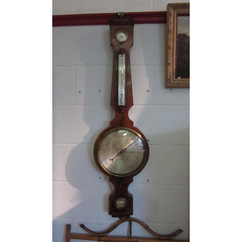 1378 - A J.Beale of Camberwell mahogany line inlaid four dial banjo barometer, top finial a/f