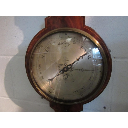 1378 - A J.Beale of Camberwell mahogany line inlaid four dial banjo barometer, top finial a/f