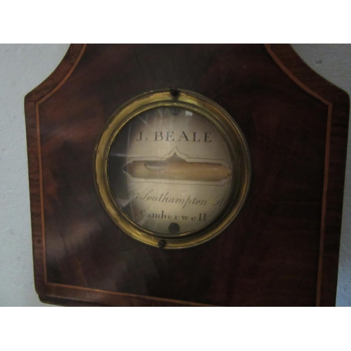 1378 - A J.Beale of Camberwell mahogany line inlaid four dial banjo barometer, top finial a/f