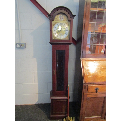 1006 - A 20th Century Metamec mahogany grandmother clock with three weights and a pendulum