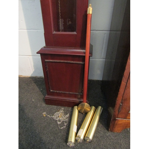 1006 - A 20th Century Metamec mahogany grandmother clock with three weights and a pendulum