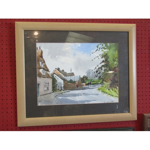 1028 - ANDREW PITT (b. 1947): A framed and glazed watercolour, village street scene.  Signed bottom right. ... 