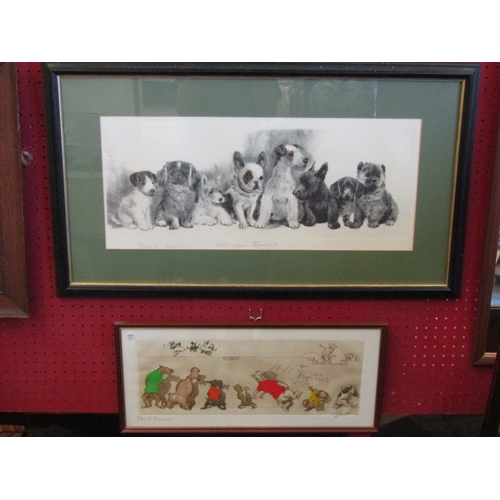 1029 - A framed and glazed engraving of dogs, indistinctly signed,  21cm x 56cm image size, together with a... 