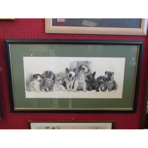 1029 - A framed and glazed engraving of dogs, indistinctly signed,  21cm x 56cm image size, together with a... 