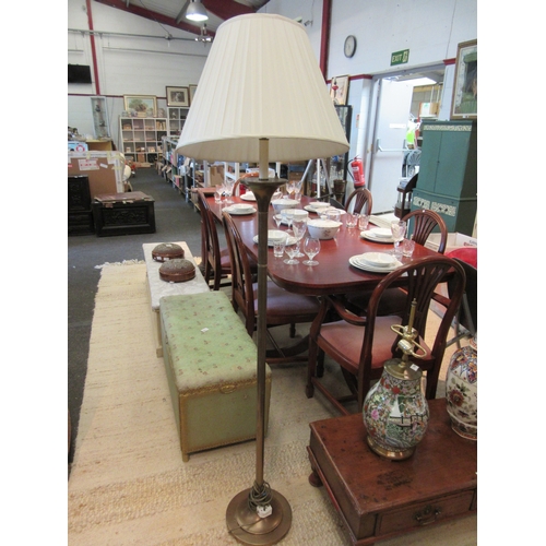 1079 - A pair of brass standard lamps, white pleated shades