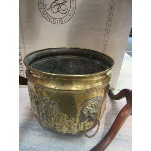 1095 - A large brass coal bucket with figural design and lion mask ring handles, 29cm tall x 30cm diameter