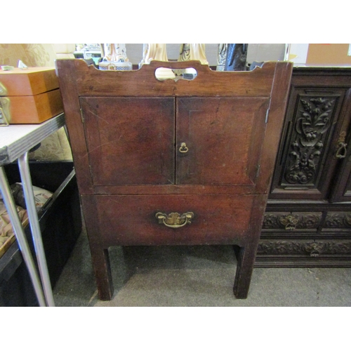 1123 - A 19th Century mahogany nightstand with fret handles and single drawer, 76cm tall x 52cm wide x 44cm... 