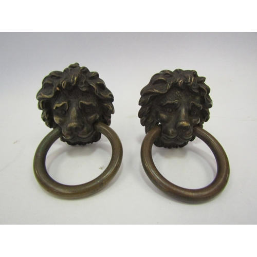 1255 - A large cast brass insect form ashtray and a pair of lion mask ring handles