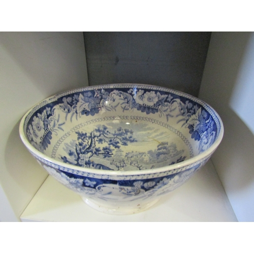 1269 - A blue and white bowl decorated with Stag scene, 30cm diameter