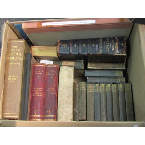 1144 - Two boxes of assorted art & literature books including the Life, Works & Times of Rembrandt, 1893, h... 