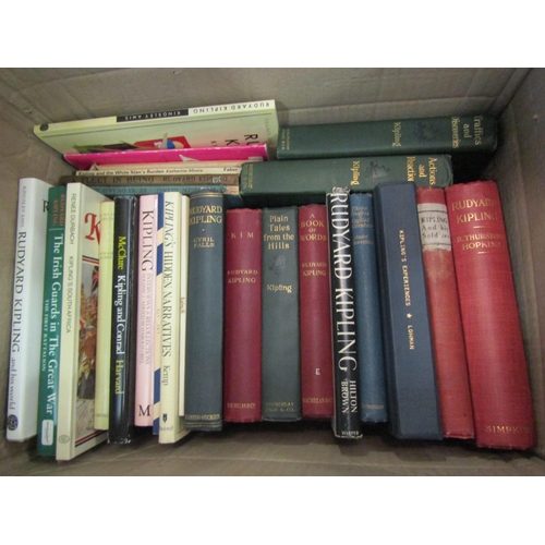 1160 - Rudyard Kipling, two boxes containing a large collection of his various works, biographies etc.