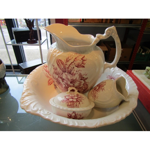 1176 - A Tunstall earthenware wash set, pink flowers on cream base, some a/f