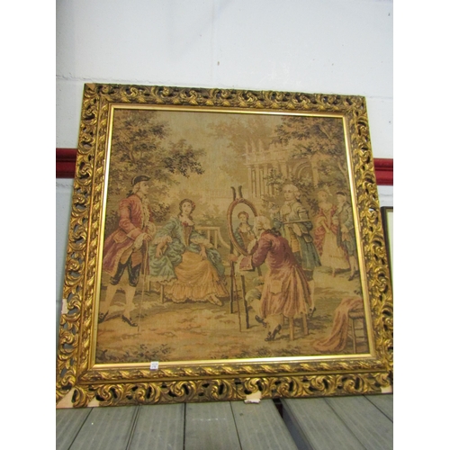 1193 - A tapestry panel of an artist painting subject with onlookers to the side.  Gilt framed.  48.5cm x 4... 