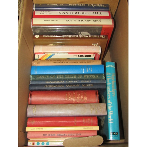 1207 - Two boxes of assorted books on clocks, watches, barometers, etc.