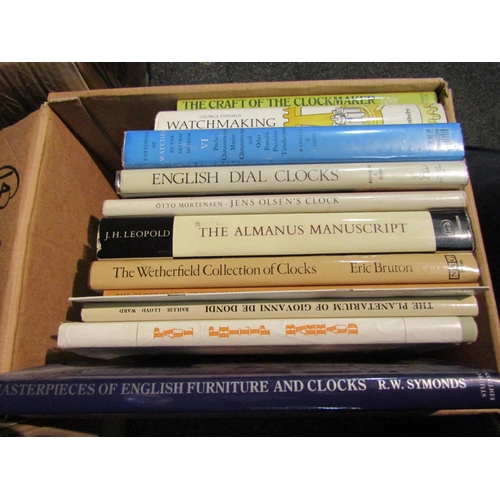 1221 - Two boxes of assorted books on clocks and watches