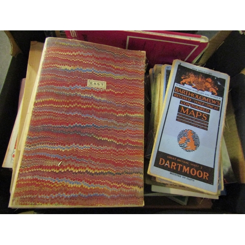 1226 - A box of Vintage folding maps, including large 19th Century hand coloured outline map of Buckinghams... 