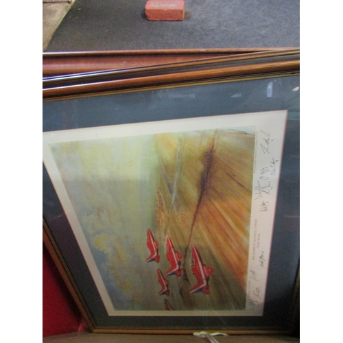 1234 - A box of Red Arrows items including various signed framed pictures a/f, calendars and baseball cap