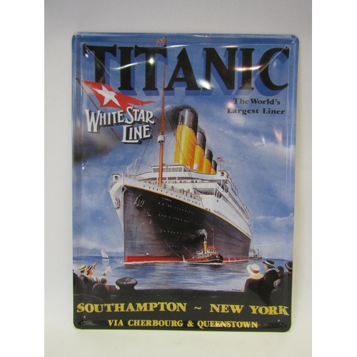 1452 - A White Star Line Titanic tin-plate advertising sign, 40cm x 30cm