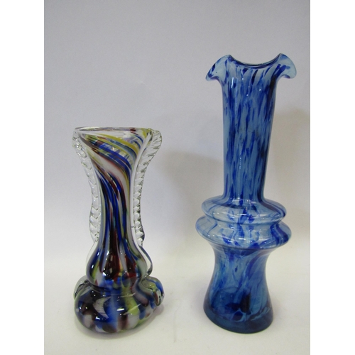 1453 - Two Art glass vases, multi-coloured and blue tones, 23cm and 30cm tall