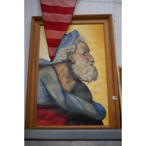 2414 - An oil on paper mounted on board of a bearded gentlemen, signed D Heark