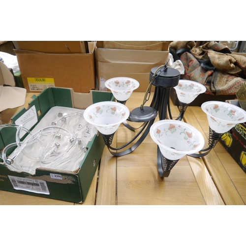 2397 - A box of Murano glass arms and a ceiling light