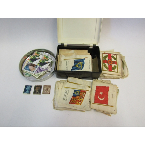 1296 - A Victorian penny black stamp together with others and a quantity of Kensitas Silks