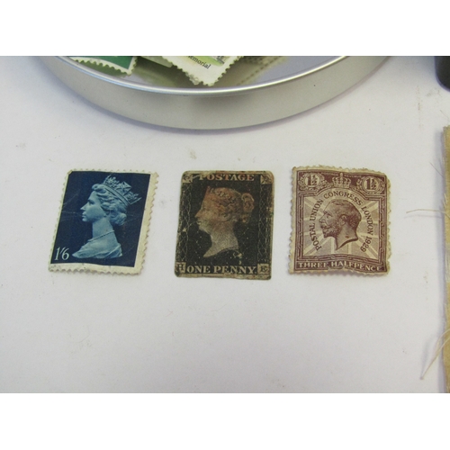 1296 - A Victorian penny black stamp together with others and a quantity of Kensitas Silks