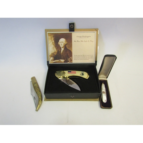 1299 - A cased Masonic penknife with mother-of-pearl handle together with a George Washington Commemorative... 