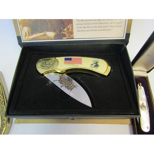 1299 - A cased Masonic penknife with mother-of-pearl handle together with a George Washington Commemorative... 