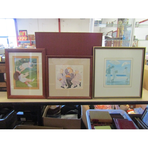 1418 - Two Beryl Cook prints and a Jack Vettriano print, all framed and glazed (3)