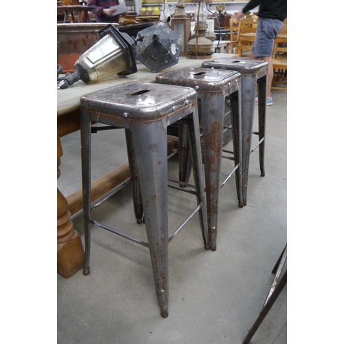 2037 - Three grey metal bar stools